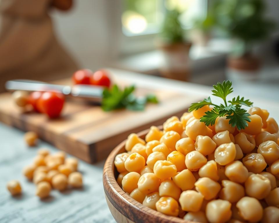 Cooked chickpeas for a simple chickpea salad Cooked chickpeas for a simple chickpea salad