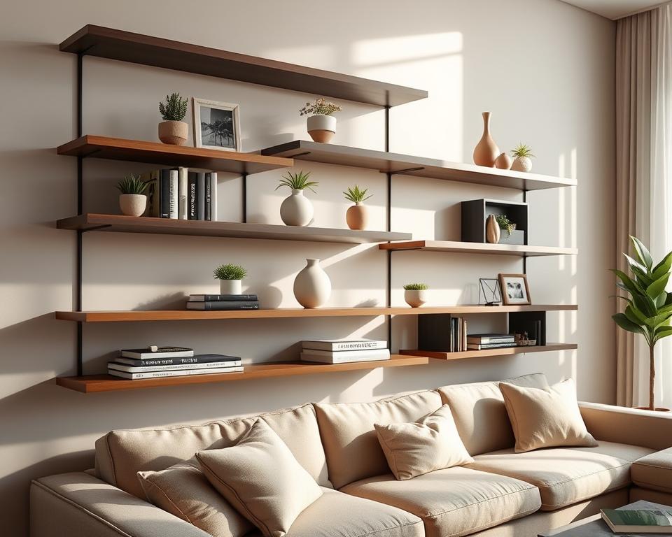Floating shelf decor and decorative object organization Floating shelf decor and decorative object organization