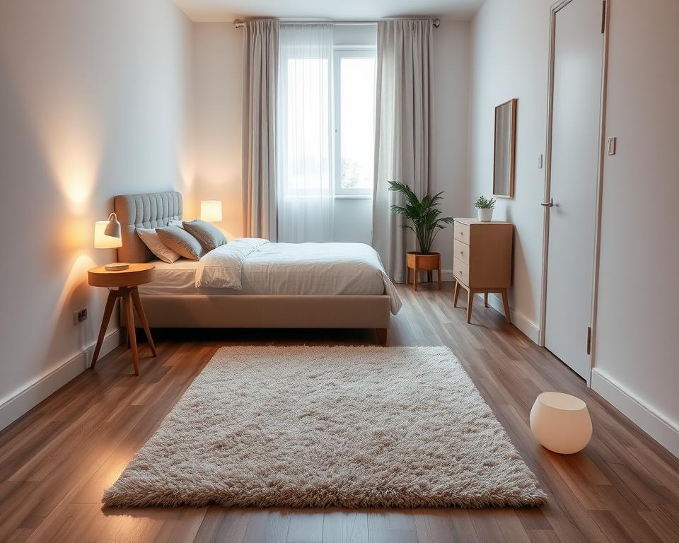 Small bedroom layout with a clear walking path
