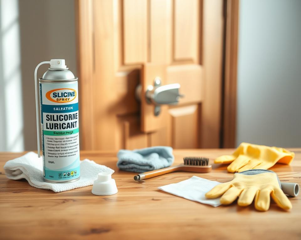 Tools for applying silicone spray lubricant to a door hinge