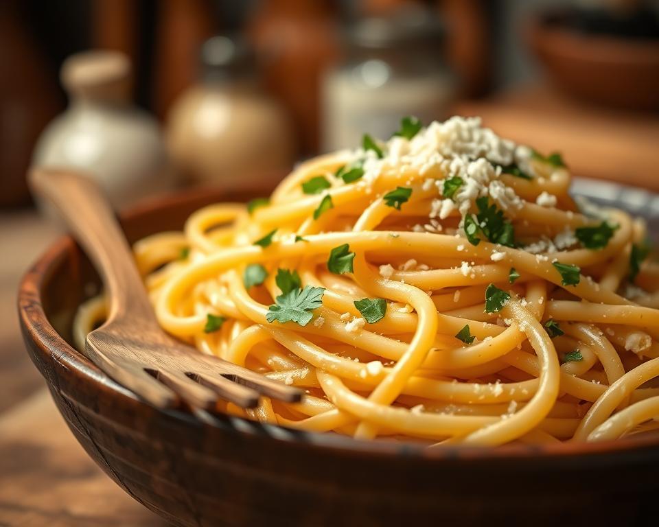 macarrão alho e óleo cremoso